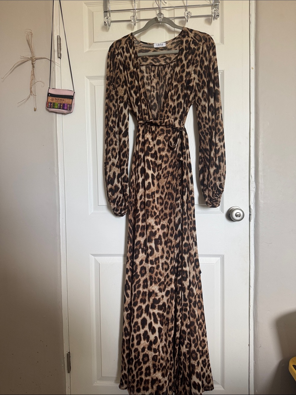 Leopard-Print Wrap Maxi Dress with Tie Waist